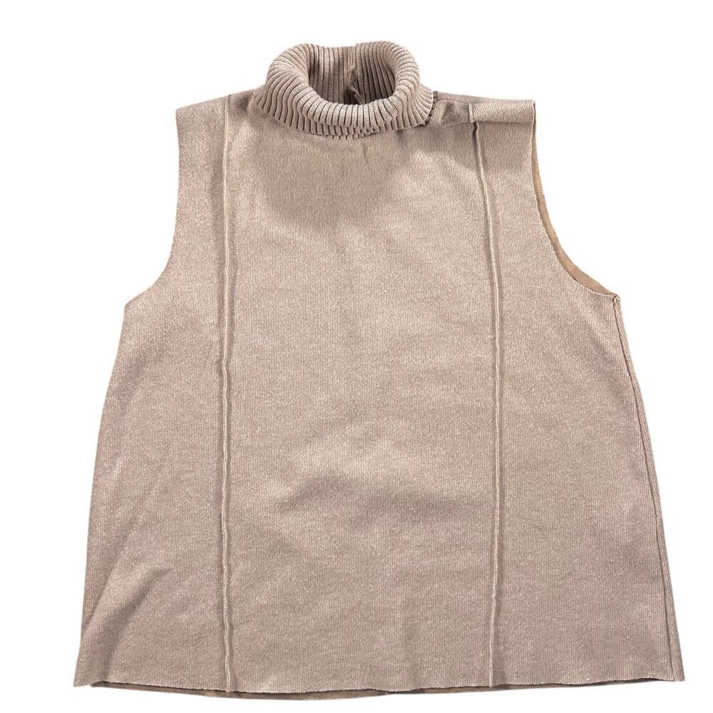 ZARA Ribbed Sleeveless Turtleneck Knit Vest Neutral Minimalist Chic